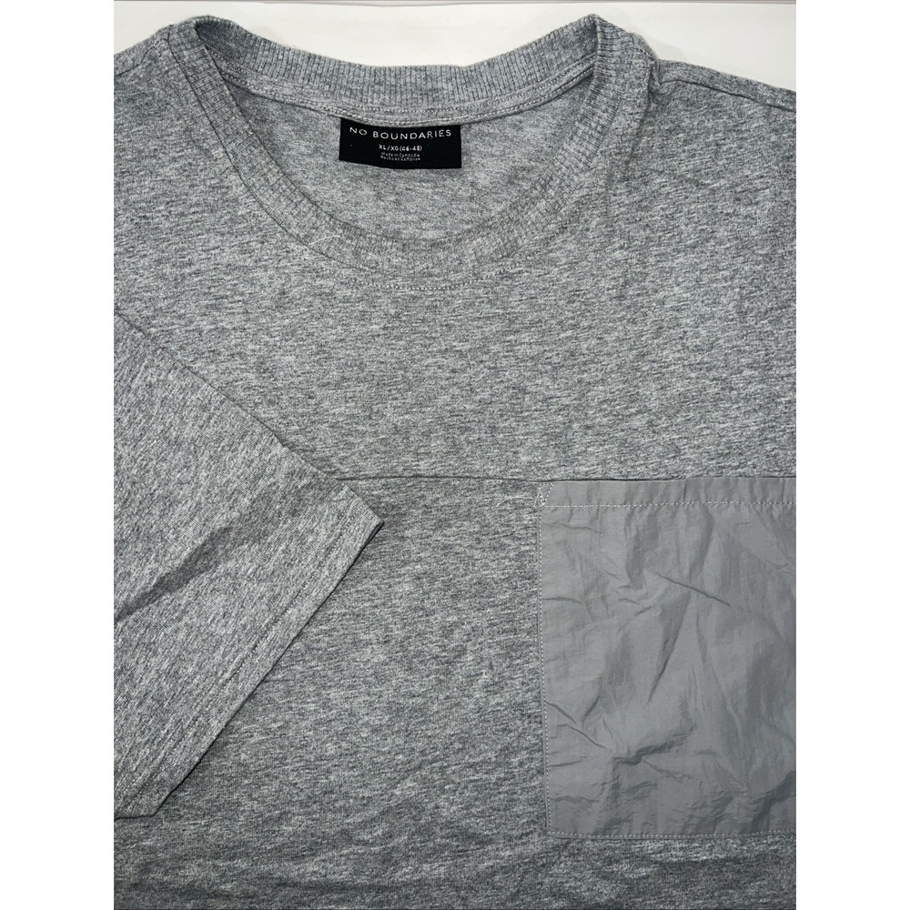 Oversized Heather Gray Short Sleeve T-Shirt With Ribbed Collar & Chest Pocket XL